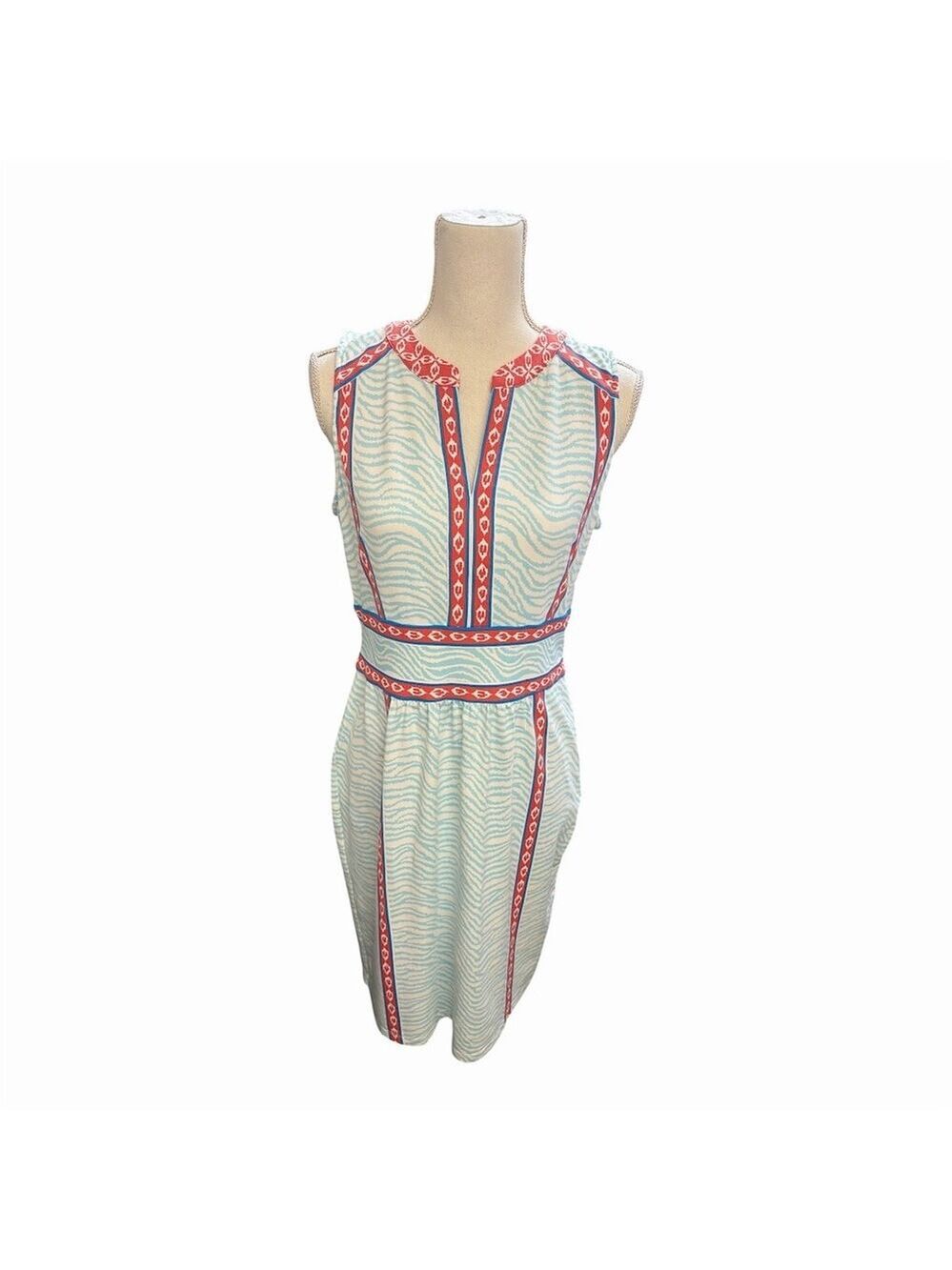 J. McLaughlin Lola Dress Womens M Blue Zebra Print Sleeveless Sheath Knee